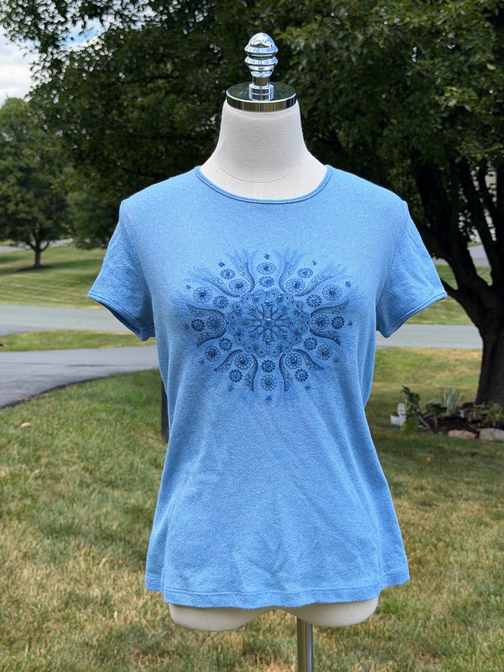 Vintage Y2K AGB Byer‎ California Beaded Paisley Medallion Boho Knit Top USA